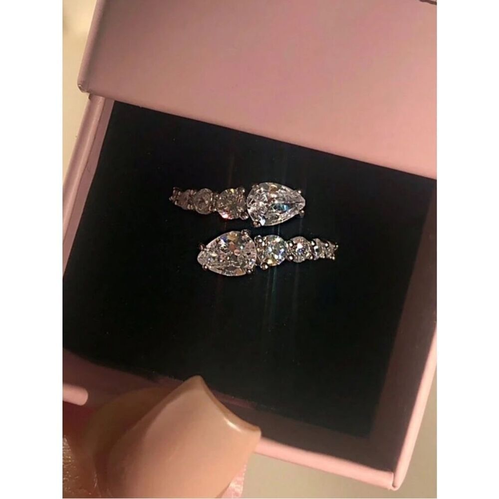 Silver Teardrop Cubic Zirconia Stackable Rings - Clear R 560
